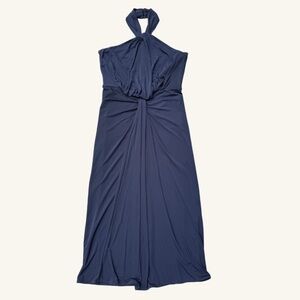 CINQ À SEPT  Kaily Twist Halter Midi Dress - Navy 12